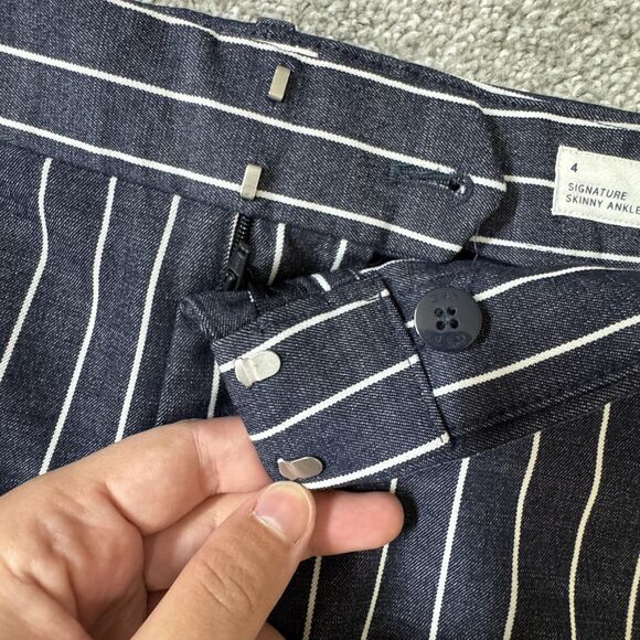 GAP Pants Womens 4 Navy Stripe Signature Skinny Ankle Work Office Stretch - Picture 3 of 13